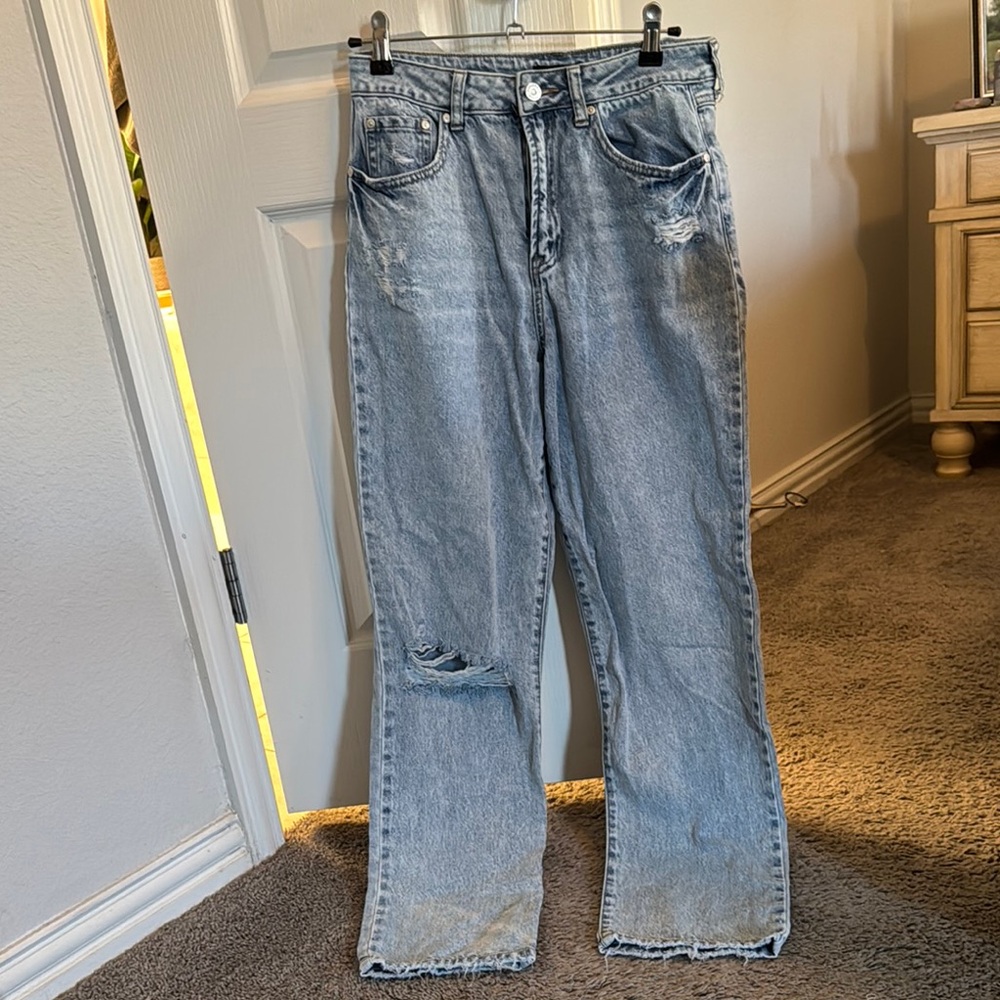 Sincerely Jules Light Blue Distressed Straight Leg Jeans